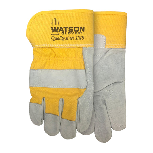 Watson Gloves Double Duty Heavyweight Split Cowhide Leather Gloves - One Size - Yellow/Grey