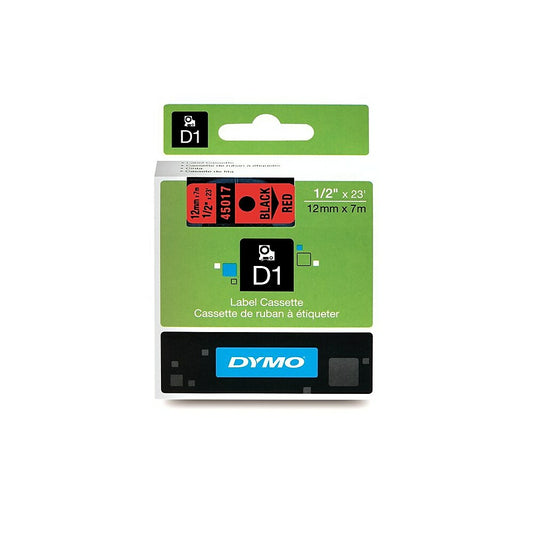 Ruban polyester permanent Dymo D1 - 1/2" - Impression noire sur fond rouge