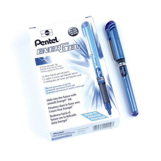 Pentel EnerGel Needle Tip Liquid Gell Pen - Fine Point - 0.5mm - Blue Ink - 12 Pack