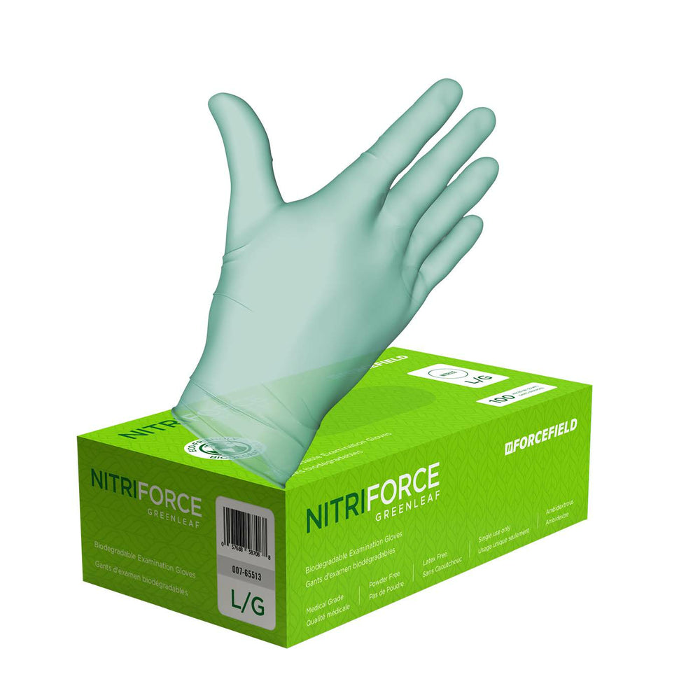 Gants d'examen jetables ForceField Nitriforce Greenleaf - Grand - Paquet de 100