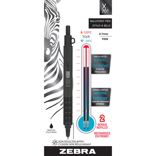 Zebra X-701 Extreme Cold Retractable Ballpoint - 0.7mm - Black Ink