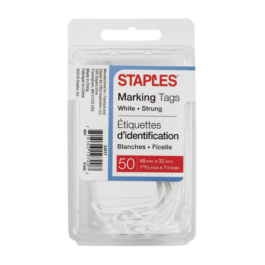 Staples Retail Marking and Pricing Tags with String - 1-29/32" x 1-1/4" - White - 50 Pack