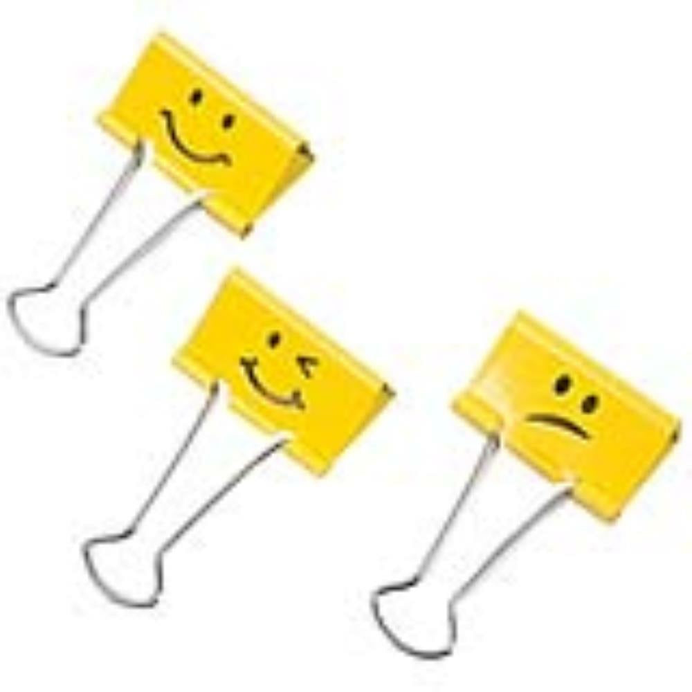 Rapesco Foldback Clips Assorted Emojis 1-1/2" - Yellow - 20 Pack