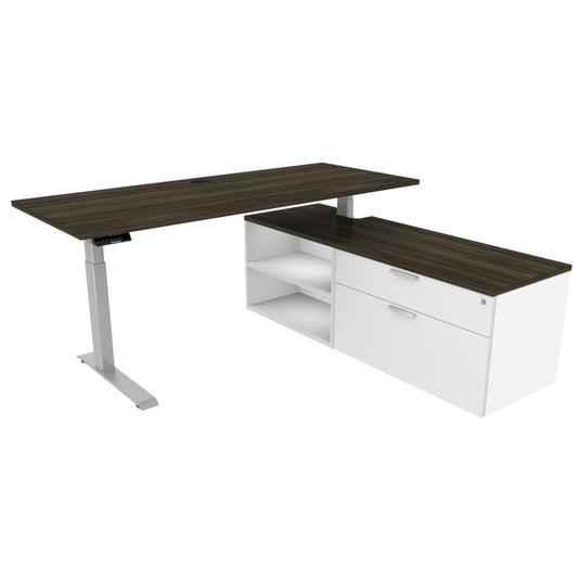 Heartwood HDL Levels Height Adjustable Desk With Hidden Foot and Storage - Grey Dusk Pure White Silver