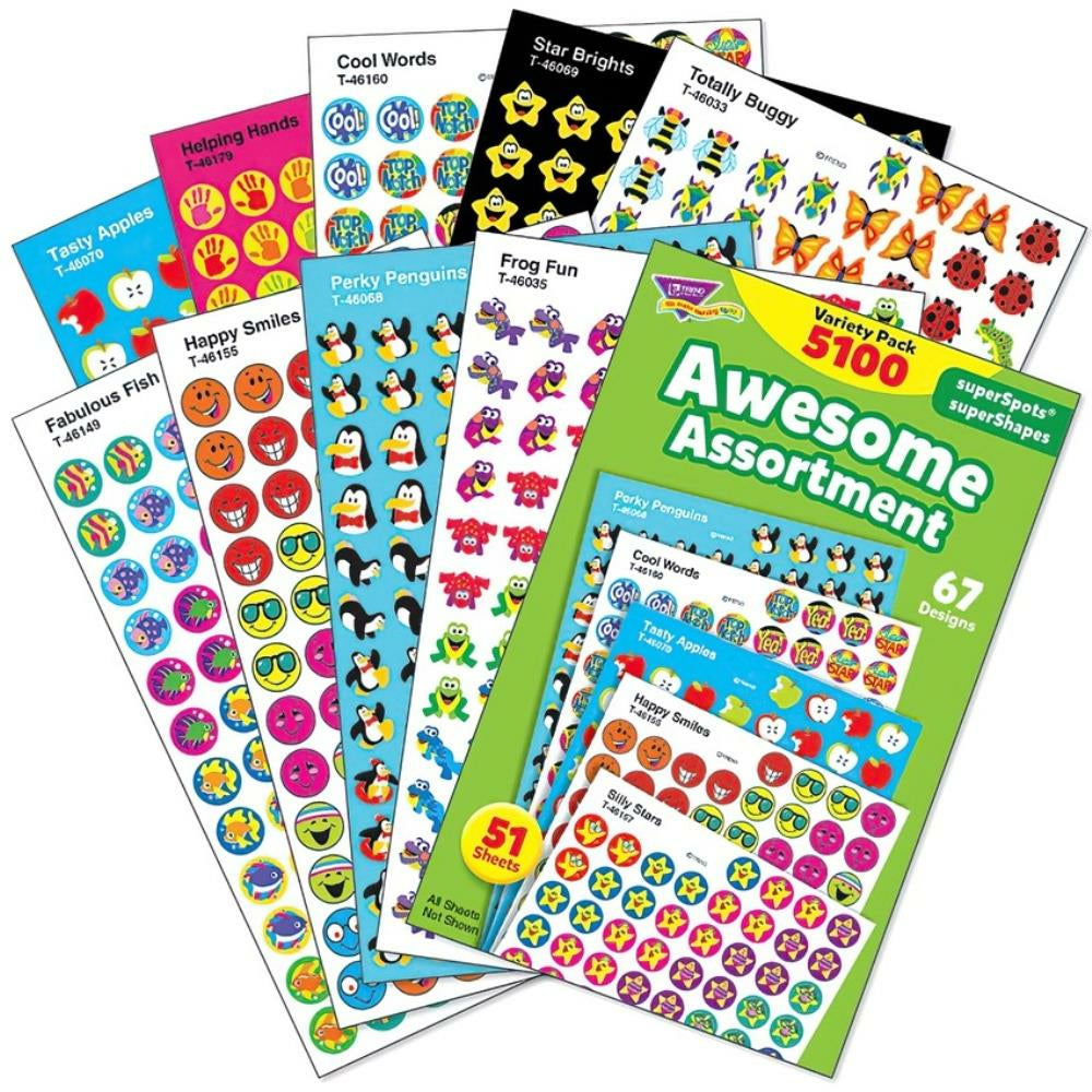 Assortiment d'autocollants Trend Awesome SuperSpots et SuperShapes, pack varié, 5 100 autocollants