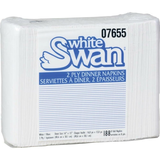 Serviettes White Swan, 2 plis. 4" x 7-1/2, 188/pqt