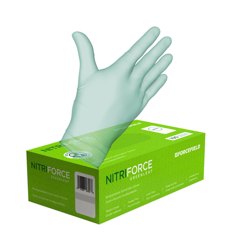 Gants d'examen jetables ForceField Nitriforce Greenleaf - Petit format - Paquet de 100