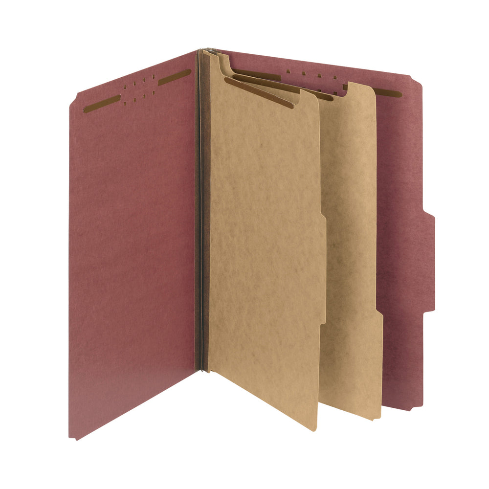 Smead 100% Recycled Pressboard Classification Folders with 2 Dividers - Red - Letter Size - 25 pt. - 2" Expansion - 10 Pack