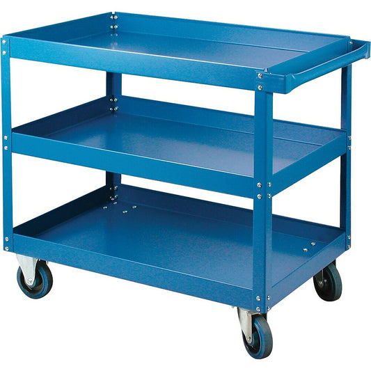 Kleton Knocked-Down Shelf Carts, 3 Shelves, 5" Polyolefin Casters, 18"W. x 30"D. x 36"H.