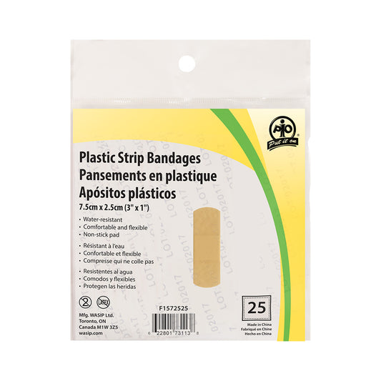 Wasip Plastic Strip Bandage - Large - 7.5cm x 2.5cm - 25 Pack