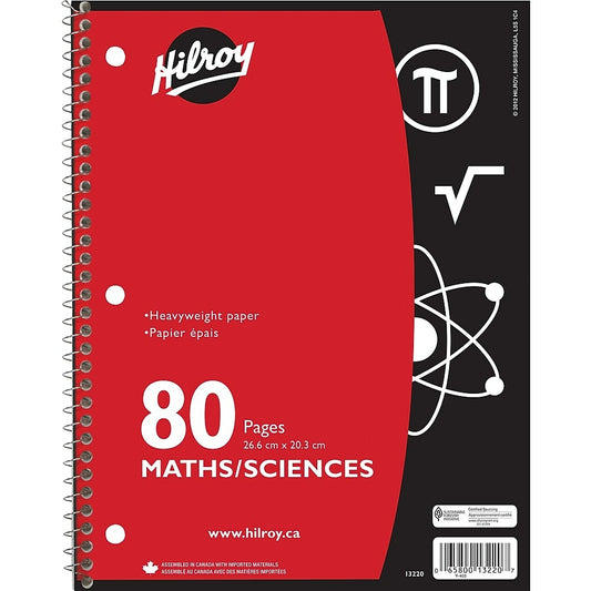 Cahier de mathématiques et de sciences Hilroy, 26,5 x 20,3 cm, 80 pages