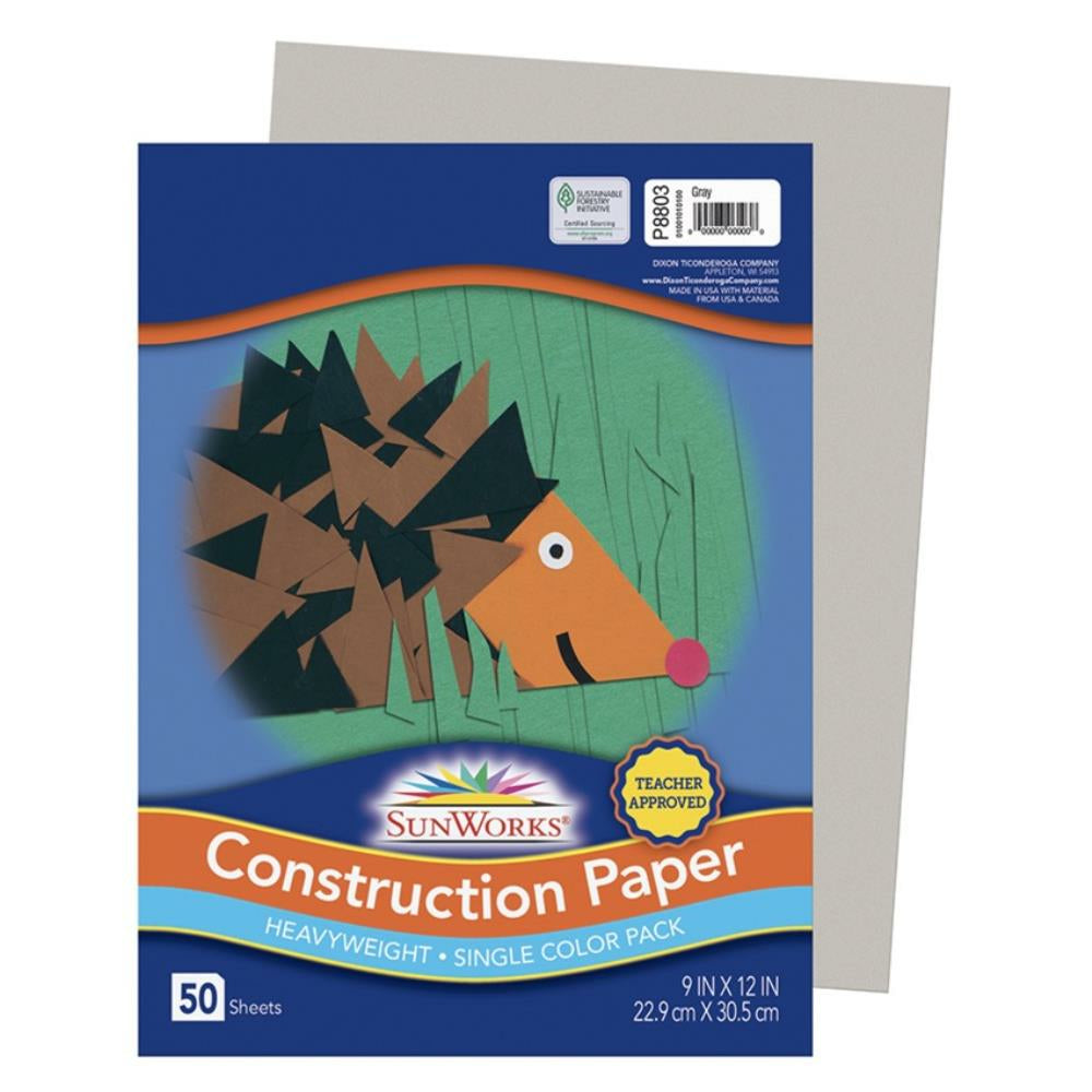 SunWorks Construction Paper, Grey, 22.9cm x 30.5cm, 50 Sheets/pkg