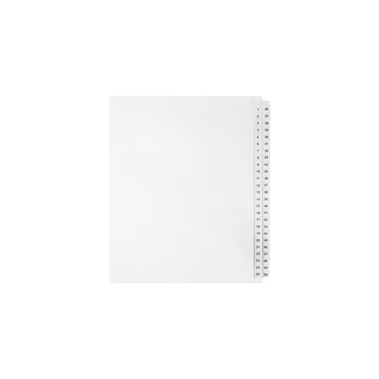 Onglets numériques Sterling, n° 1 à 50, blancs, format lettre, coupe 1/25e, 50/jeu, 1/pqt
