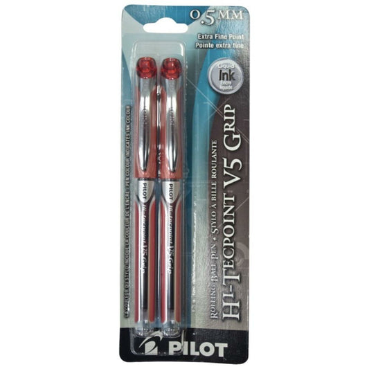 Pilot Hi-Tecpoint Rollerball Pens, Grip, V5, Red, 2 Pack