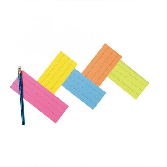 Super Bright Flash Cards - Ruled, 5 Assorted Super Bright Colors, 1-1/2" x 3/4" ruled 3" x 9", 100/set