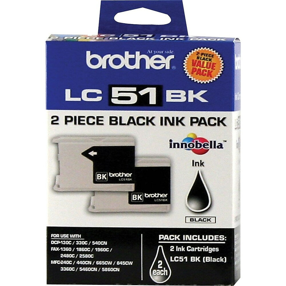 Brother LC51 Black Ink Cartridges, Twin Pack (LC512PKS)