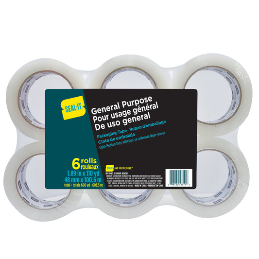 Ruban d'emballage transparent tout usage Seal-It - 48 mm x 100 m - Paquet de 6