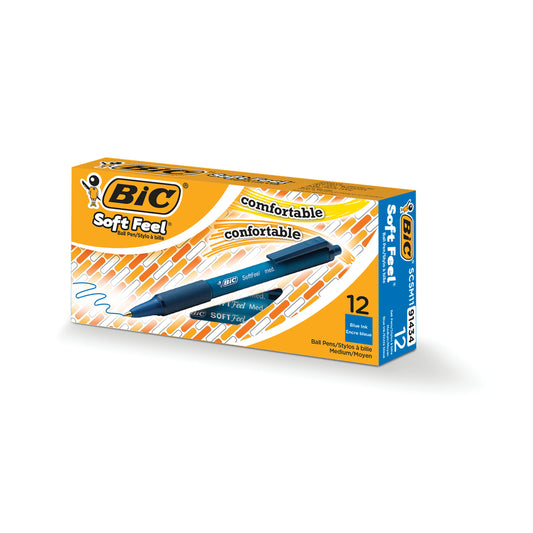 BIC Soft Feel Ballpoint Pens - Retractable - 1.0mm - Blue - 12 Pack