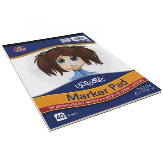 UCreate Marker Pad, White, 9" x 12", 40 Sheets