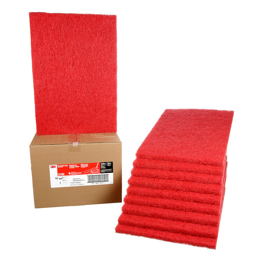 3M Floor Pad - Red Buffer - 20" L x 14" W - 10 Pack