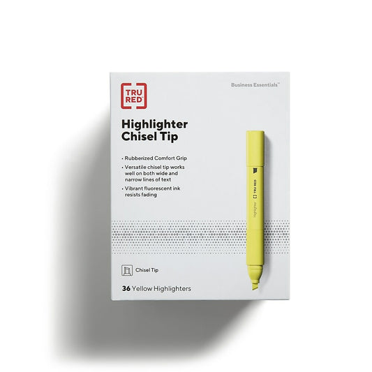 TRU RED Grip Chisel Tip Tank-Style Highlighters - Yellow - 36 Pack