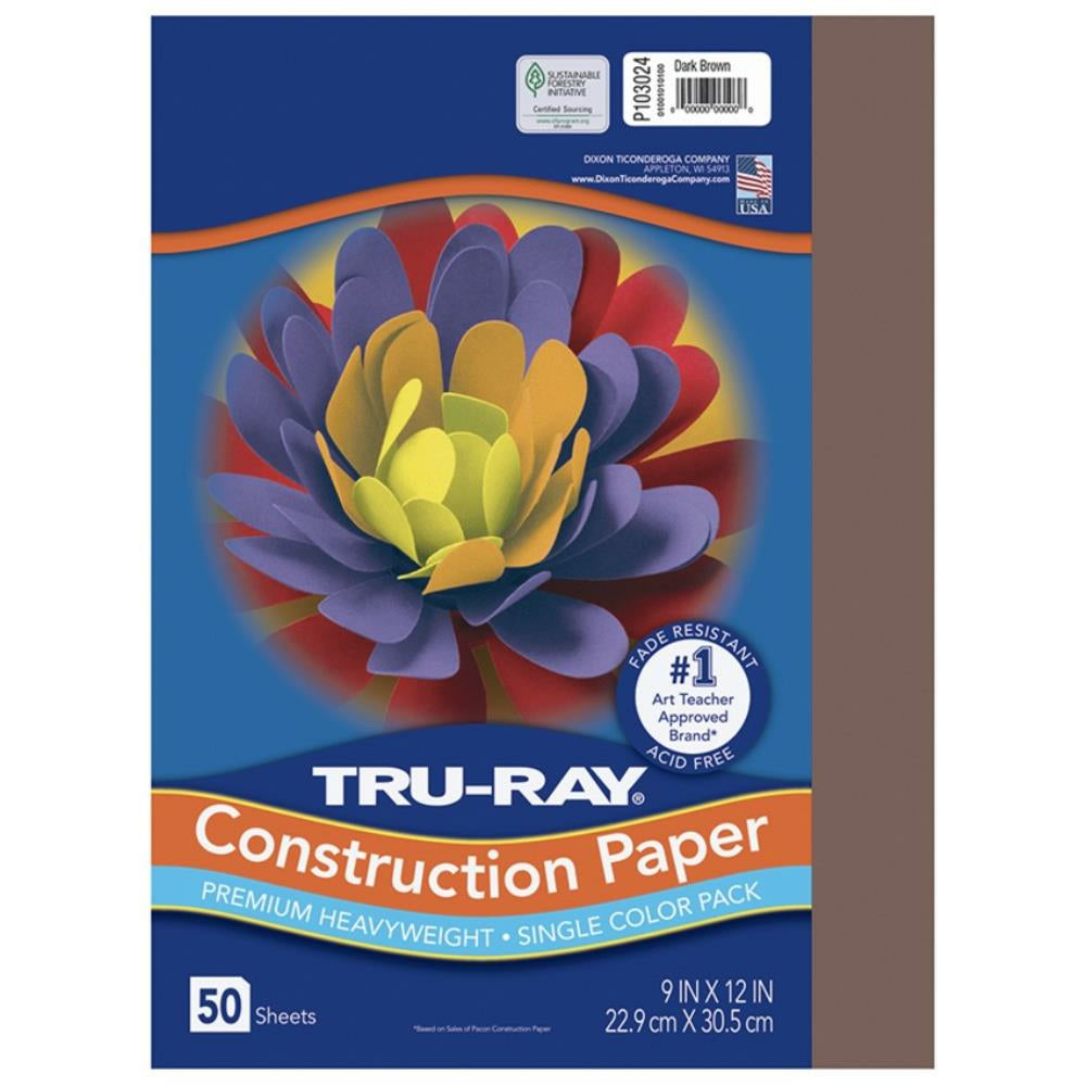 Papier de construction Tru-Ray, brun foncé, 22,9 cm x 30,5 cm, 50 feuilles/paquet.