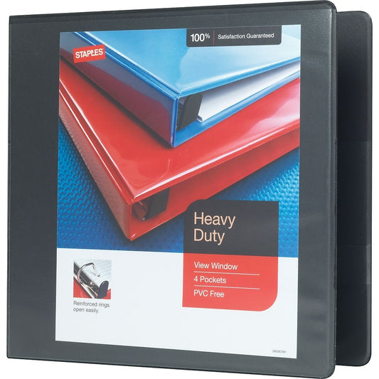 Staples 3" 3-Ring Heavy-Duty View Binder - Black