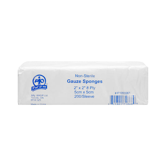 Wasip Gauze Sponges - 8 Ply - 5cm x 5cm (2" x 2") - 200 Pack