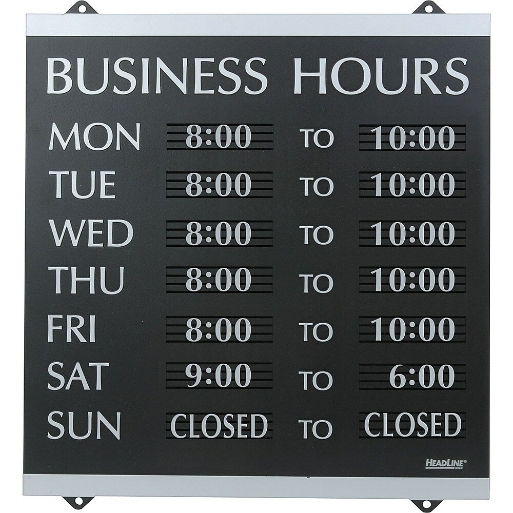 Panneau Headline Sign Century Series « Heures d'ouverture », 14" x 13"