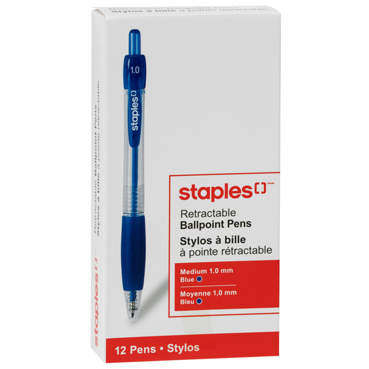 Staples Comfort Clickers Ballpoint Pens - Fine Tip - Blue - 12 Pack