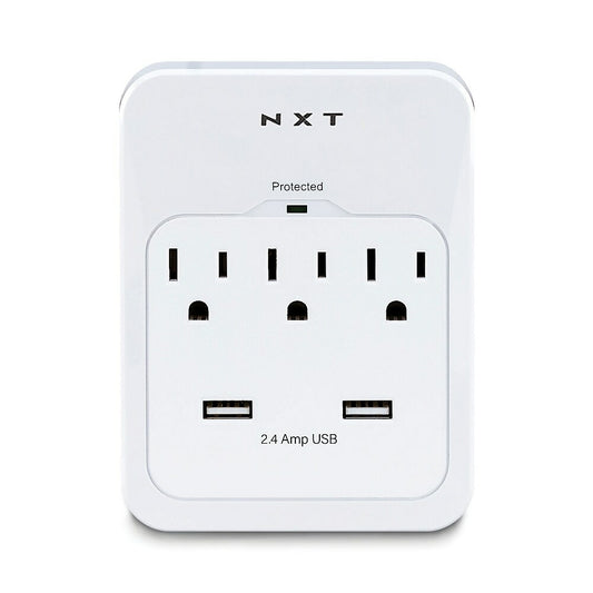 NXT Technologies NX54320-CA NX54320, 3-Outlet 2 USB Wall Tap, 600 Joules, White