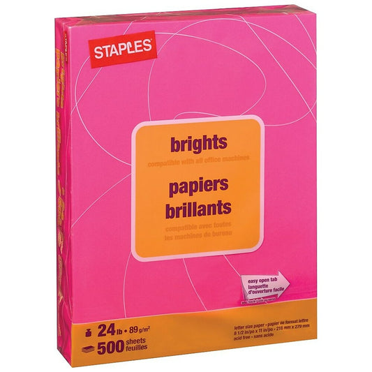 Papier photocopie couleur Staples Brights - Lettre - 8-1/2" x 11" - Fuchsia - 500 feuilles