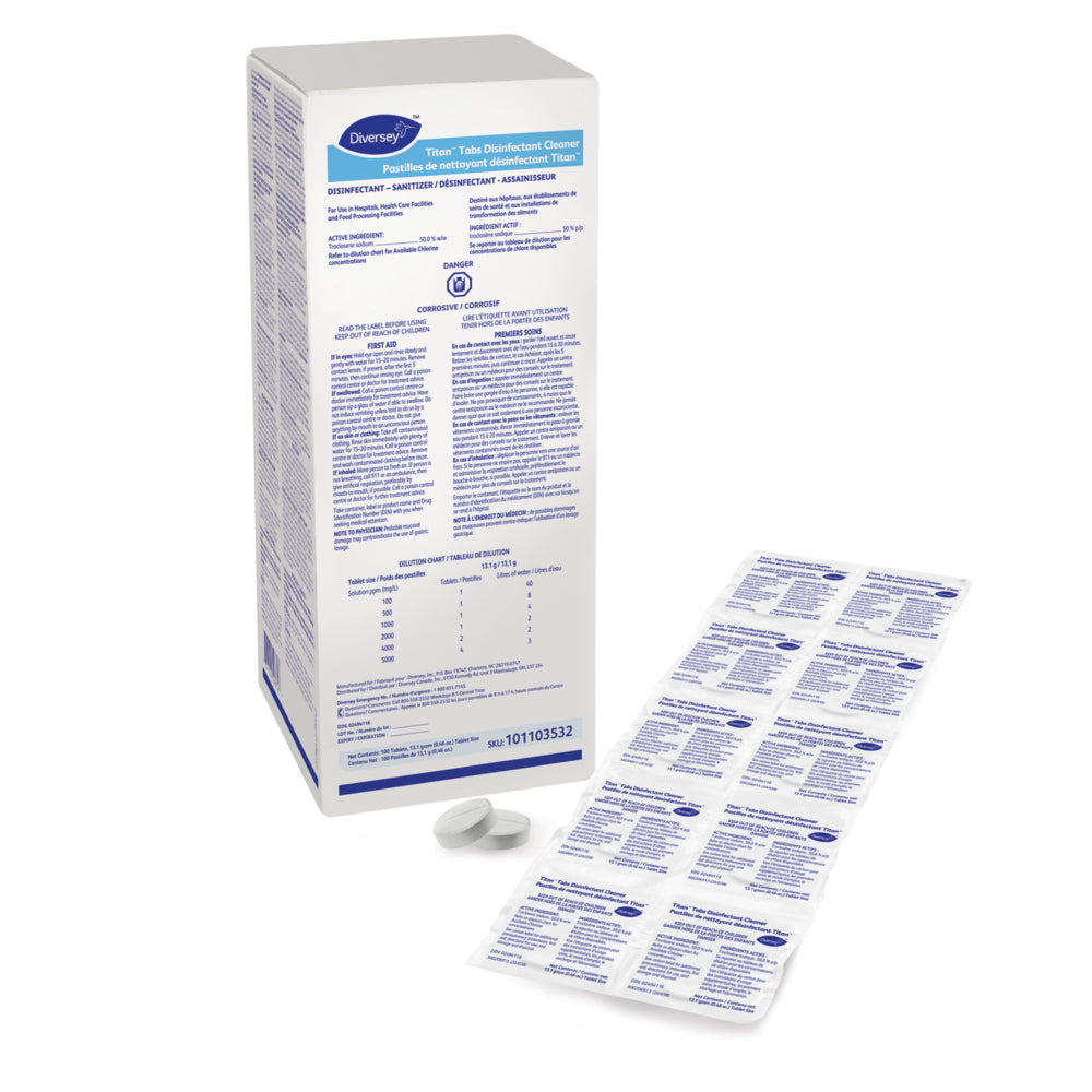 Nettoyant désinfectant Diversey Titan Tabs - Paquet de 500