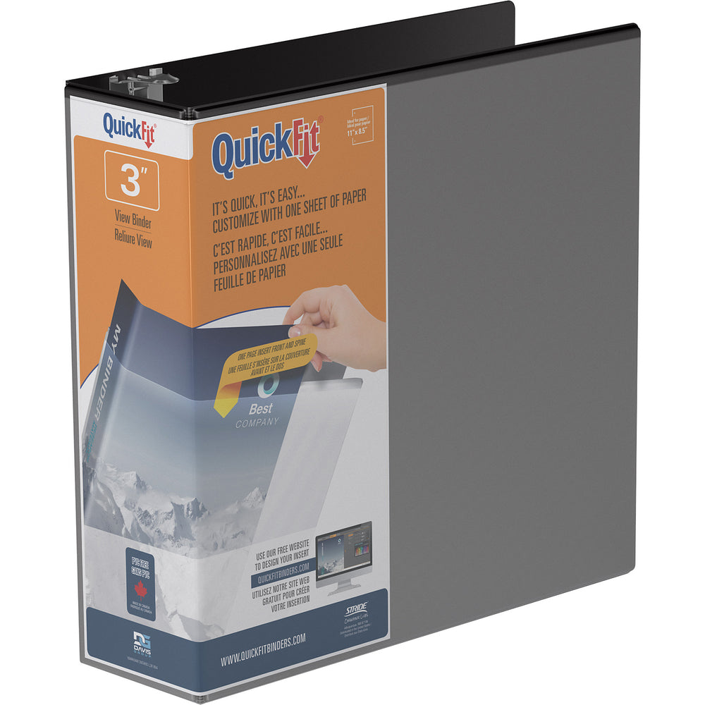 Classeur à anneaux ronds Davis Group QuickFit - 3 po - Noir