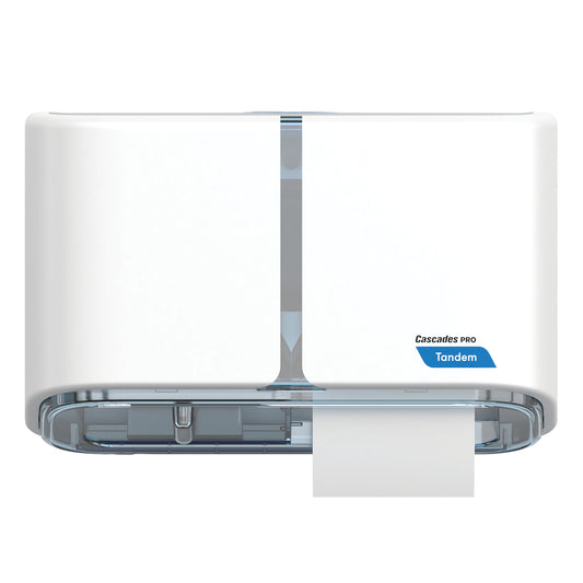 Cascades PRO Tandem Side-by-Side High Capacity Toilet Paper Dispenser - White