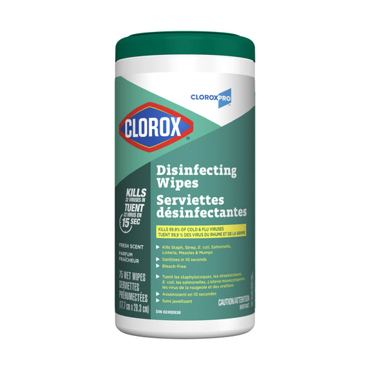 Lingettes désinfectantes et nettoyantes Clorox Commercial Solutions - Parfum frais - Paquet de 75