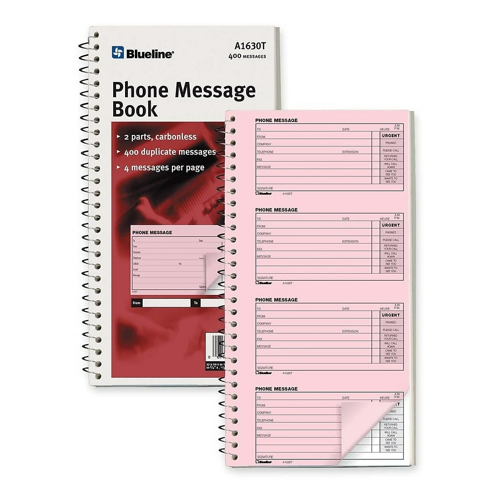 Blueline Telephone Message Book - 10-3/4" x 5-3/4" - 100 Sheets - English