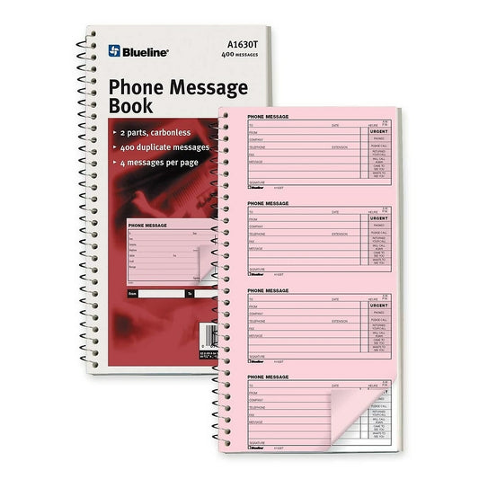 Carnet de messages téléphoniques Blueline - 10-3/4" x 5-3/4" - 100 feuilles - Anglais