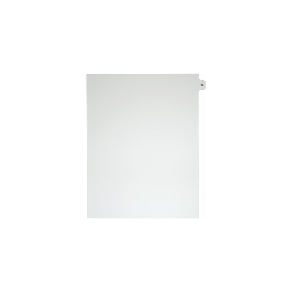 Sterling Numeric Singles Tabs, #16, White, Letter Size, 1/15th Cut, 25/pk
