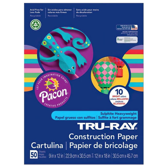 Papier de construction Tru-Ray, 10 couleurs vives, 22,9 cm x 30,5 cm, 50 feuilles/paquet