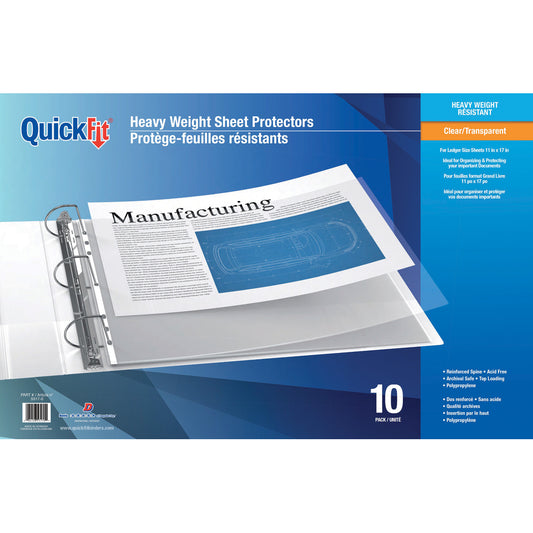 QuickFit Sheet Protectors - Heavyweight 3 mil - Ledger Size - 11"x17" - Top-Loading - Clear - 10 Pack