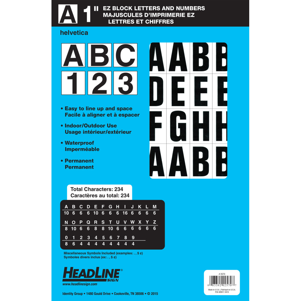 Lettres et chiffres adhésifs EZ Block pour panneau de titre - 1" - Noir