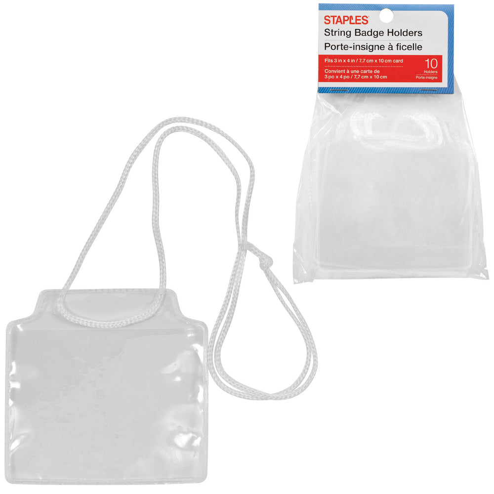 Ensemble de badges nominatifs Staples de type ficelle – 10 cm de largeur x 7,6 cm de hauteur – Blanc – Paquet de 10
