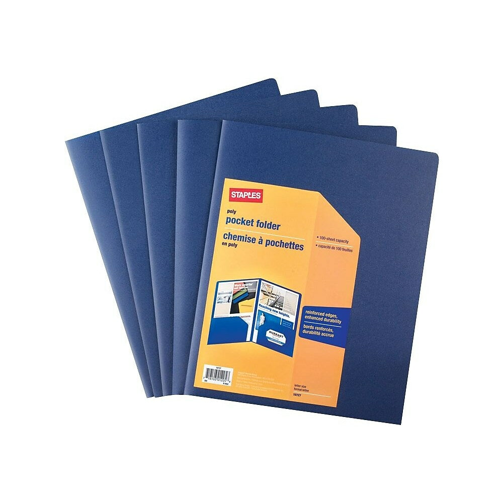 Porte-documents Staples à deux poches en polyéthylène – Bleu – Paquet de 5