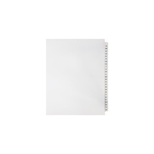 Onglets Sterling Alpha Sets, lettres AA à ZZ, blancs, format lettre, coupe 1/26e, 26/jeu, 1/pqt