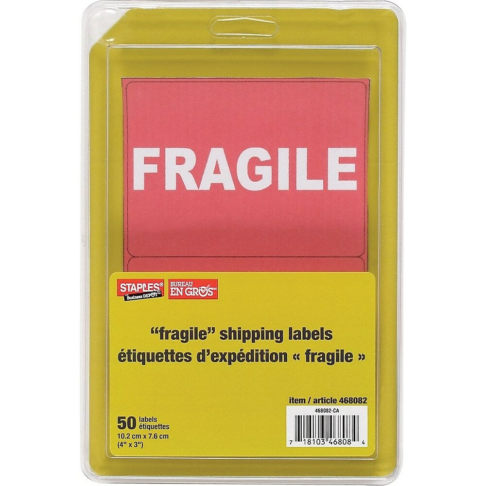 Staples "Fragile" Shipping Labels - 4" x 3" - 50 Pack