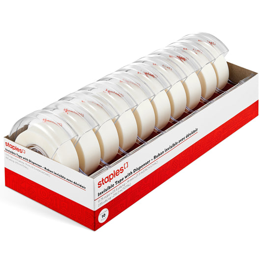 Staples Invisible Tape with Dispenser - 19 mm x 21.5 m - 10 Pack