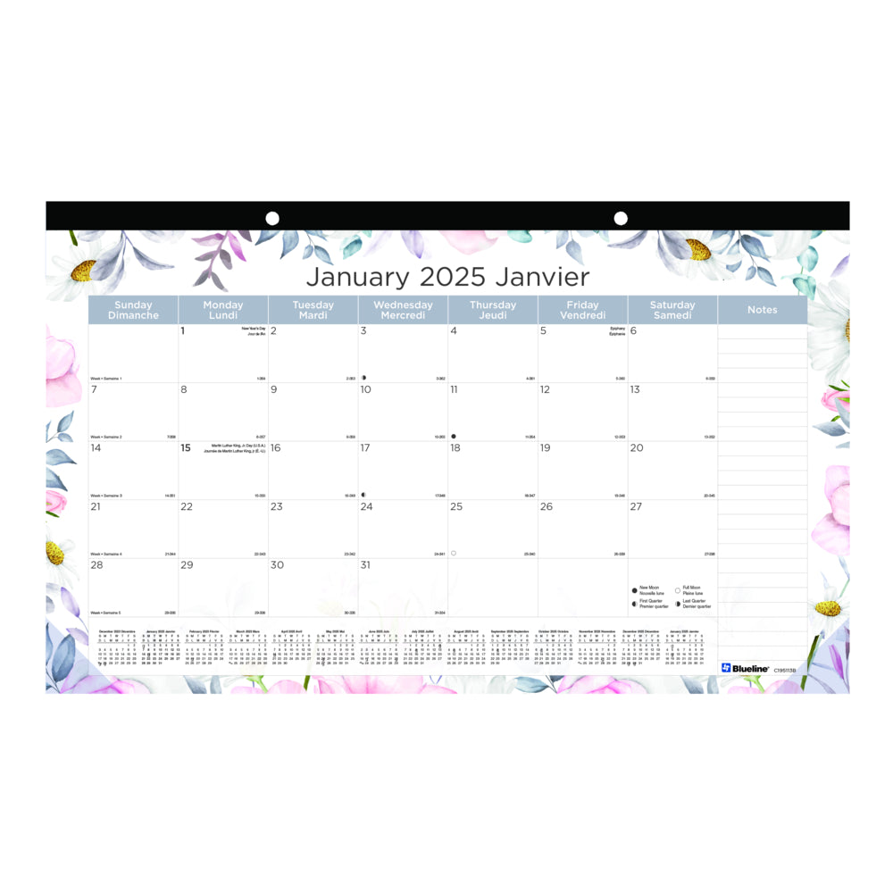 Calendrier mensuel Passion 2025 Blueline - 10-7/8" x 17-3/4" - Bilingue