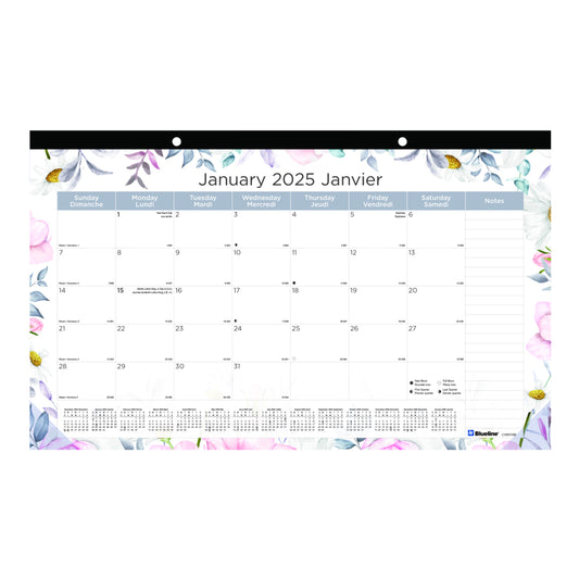 Blueline 2025 Passion Monthly Desk Pad Calendar - 10-7/8" x 17-3/4" - Bilingual