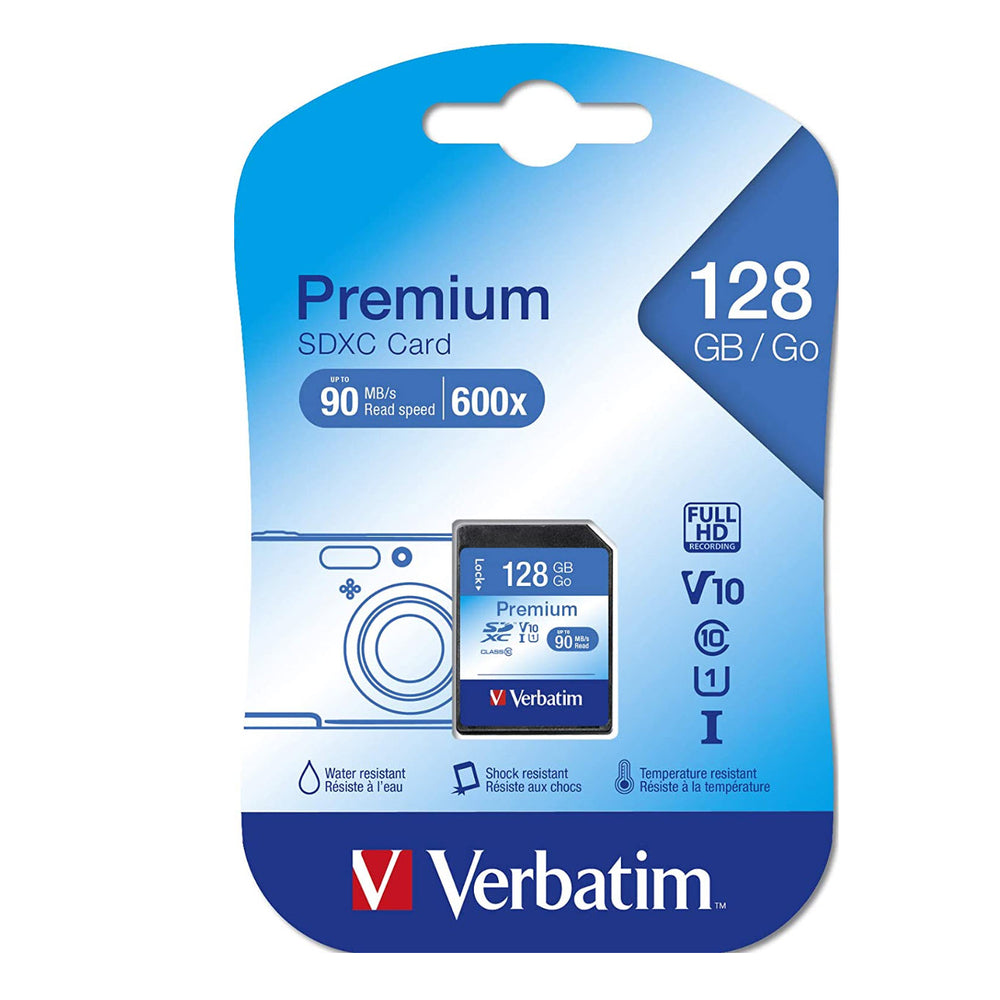 Carte mémoire SDXC Premium Verbatim 128 Go UHS-I V10 U1 Classe 10